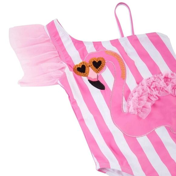 Flapdoodles Pink Flamingo Swimsuit White Cover-Up Set CHOOSE SIZE 2T, 3T, 4 NWT - Picture 4 of 5